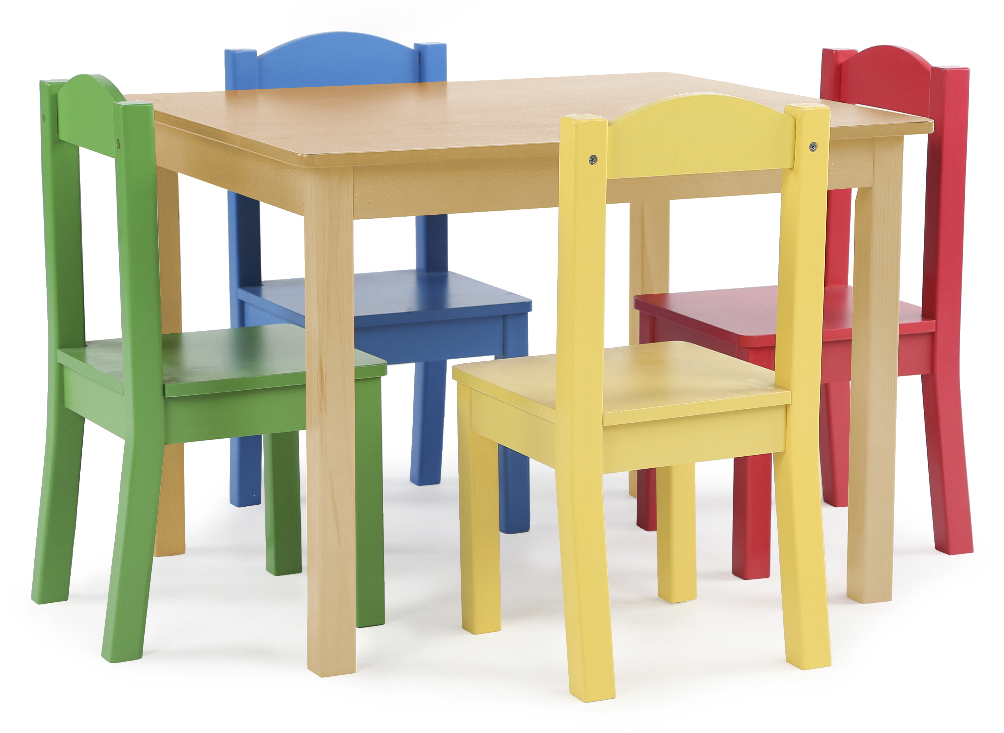 Photo 1 of **MISSING RED & BLUE CHIAR**
Tot Tutors Humble Crew Collection Kids Wood Table 4 Chair Set, Natural/Primary