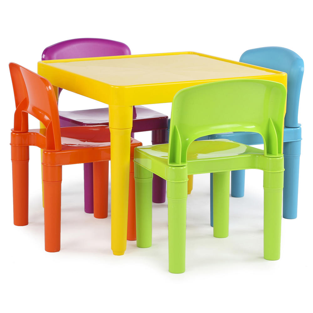 Tot Tutors Kids Plastic Table and 4 Chairs Set, Vibrant Colors