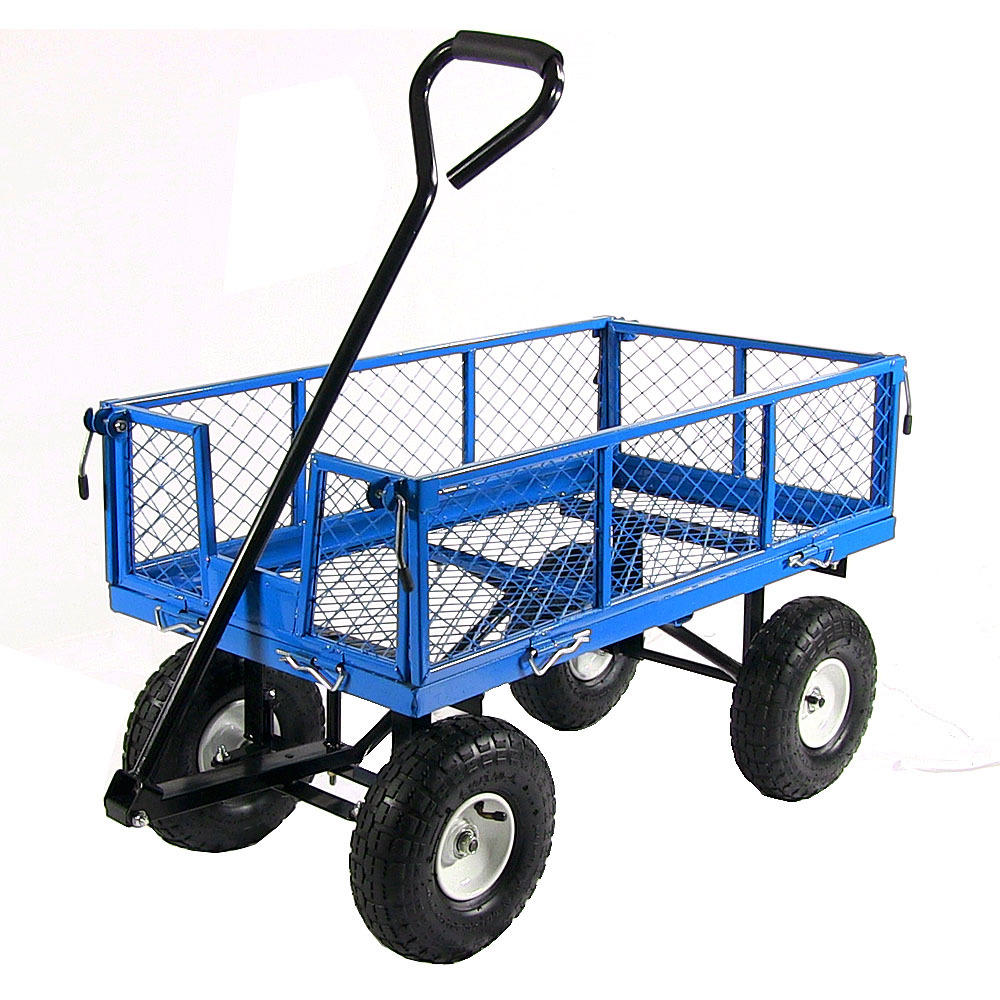 Sunnydaze Decor QH-UC008-BL Utility Cart with Removable Folding Sides Blue - 400lb Weight Capacity