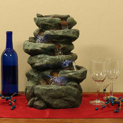Sunnydaze Decor 6-Tier Stone Falls Tabletop Water Fountain with LED Light - 15-Inch