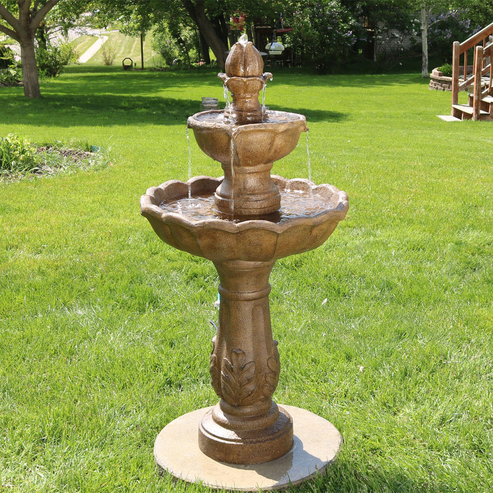 Sunnydaze Decor Outdoor 2 Tier Blooming Flower Water Fountain 38 Inch Tall
