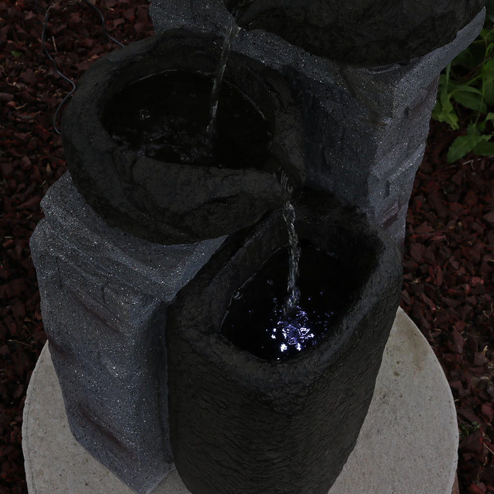 Sunnydaze Decor Cascading Stone Bowls Solar on Demand Water Fountain with LED Light