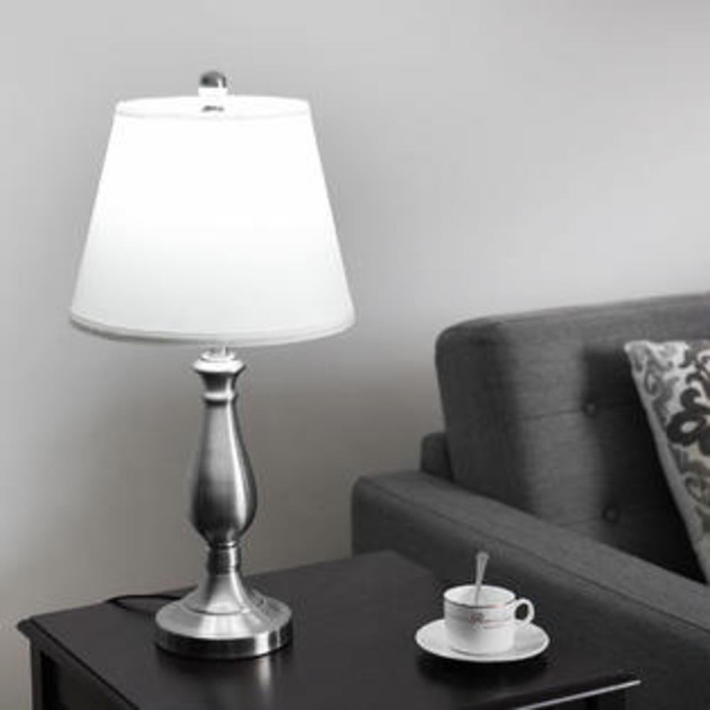 Gymax 3-Piece Lamp Set 2 Table Lamps 1 Floor Lamp Brushed Nickel Modern Home Bedroom