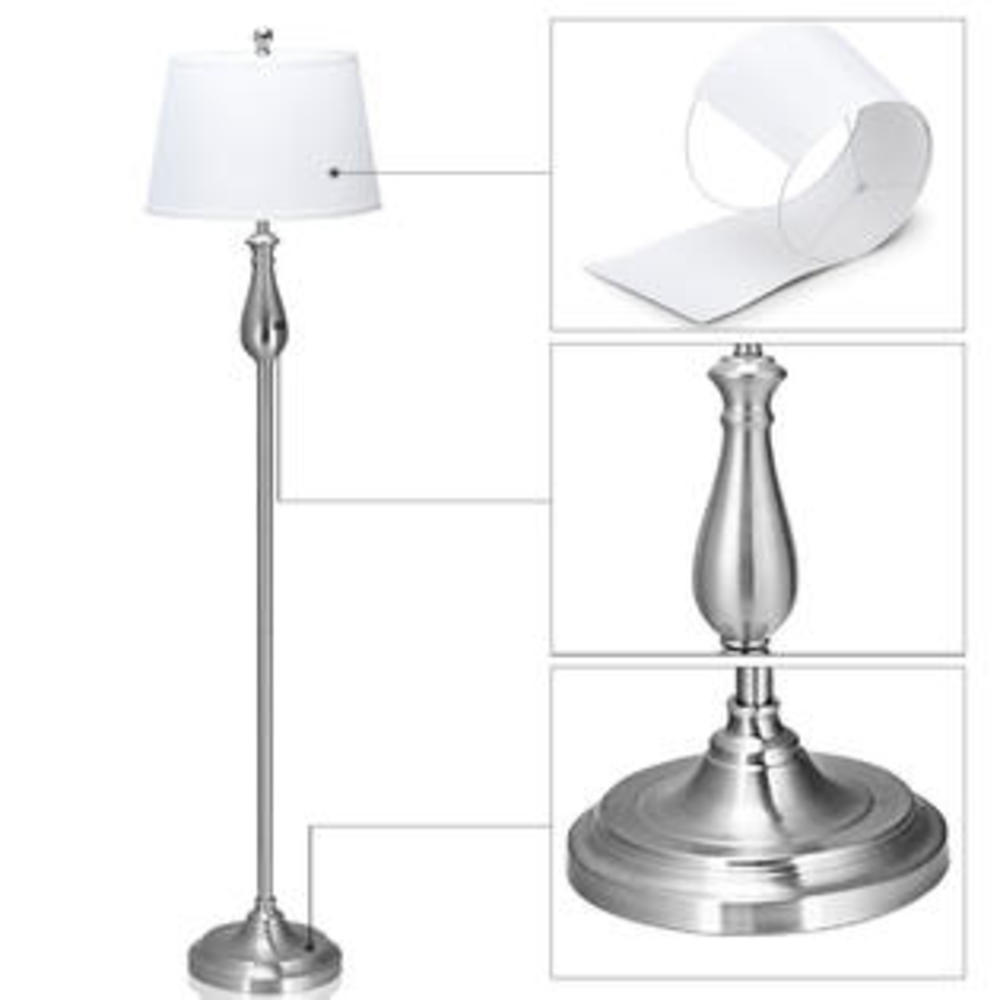 Gymax 3-Piece Lamp Set 2 Table Lamps 1 Floor Lamp Brushed Nickel Modern Home Bedroom