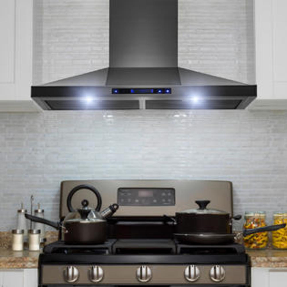 AKDY RH0017  30 in. Wall Mount Kitchen Range Hood with Touch Panel in Black Stainless Steel