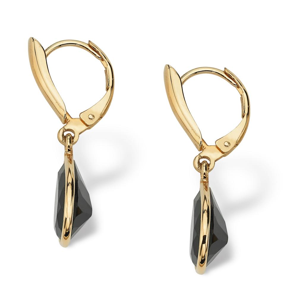 PalmBeach Jewelry Pear-Shaped Genuine Onyx 18k Yellow Gold-Plated Drop Earrings
