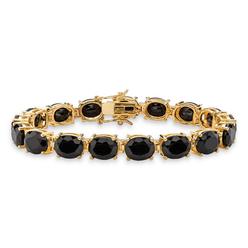 PalmBeach Jewelry Oval-Cut Genuine Faceted Black Onyx Tennis Bracelet Gold-Plated with Box Clasp 7.5"