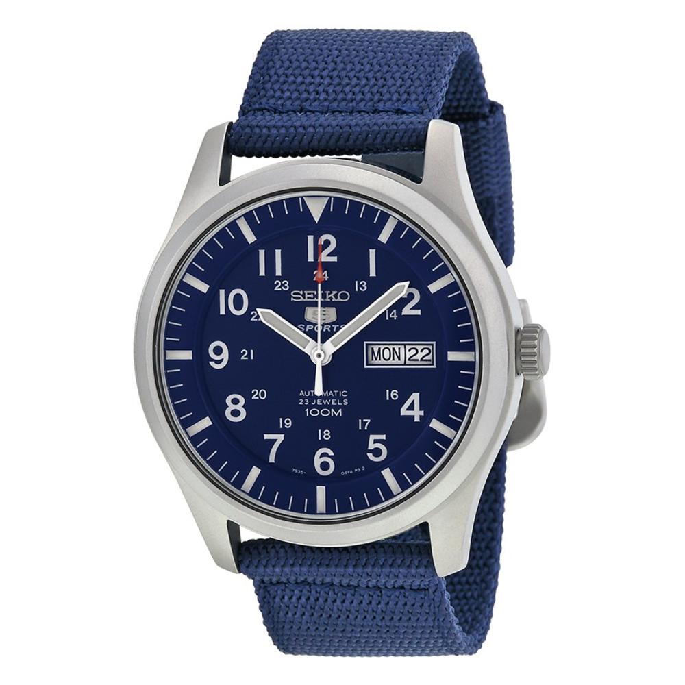 Seiko SNZG11 Men's 5 Sports Canvas Watch - Navy Blue