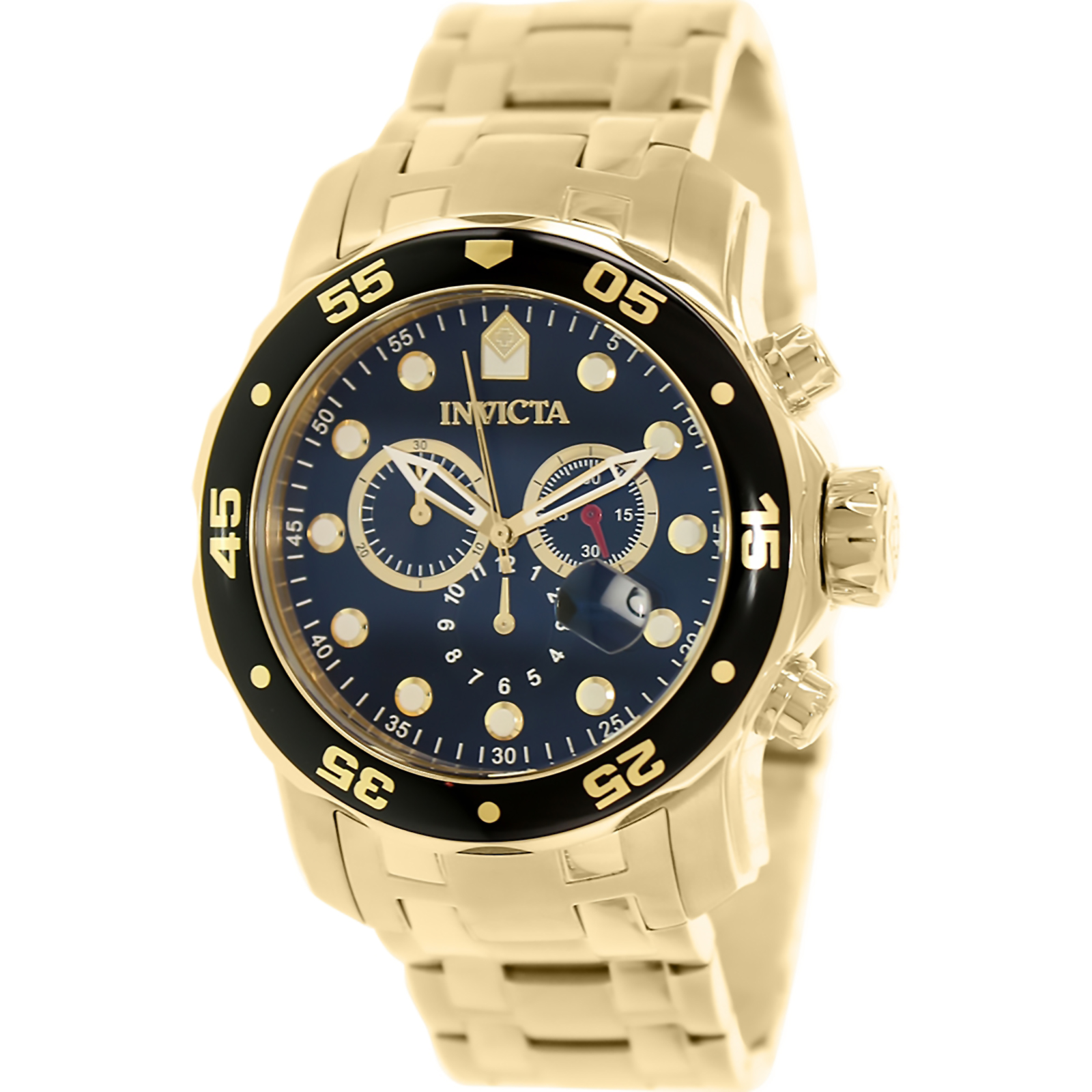 Invicta 0072 Men’s Pro Diver Stainless Steel Chronograph Watch - Black and Gold