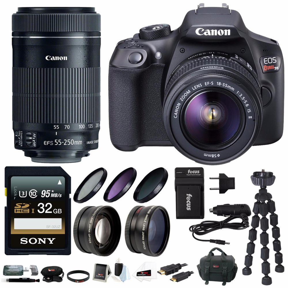 Canon ACANT6185555250K1 18MP EOS Rebel T6i Wifi DSLR Camera With Lens Bundle
