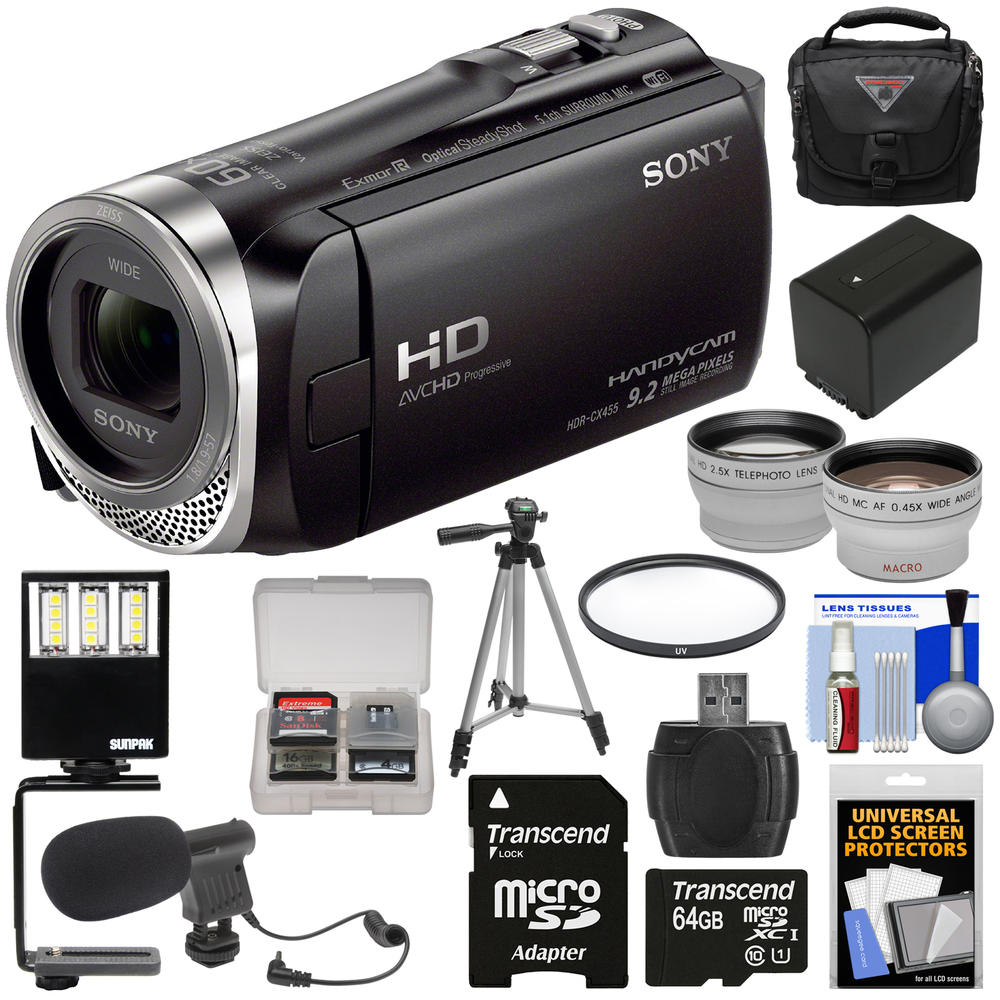 Sony HDRCX455BKIT91483 HDR-CX455 8GB Wifi HD Handycam Camcorder and Accessory Bundle with Microphone