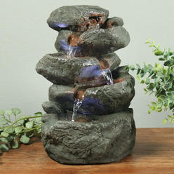 Sunnydaze Decor Indoor Stacked Rocks Tabletop Water Fountain with LED Light - 10.5-Inch