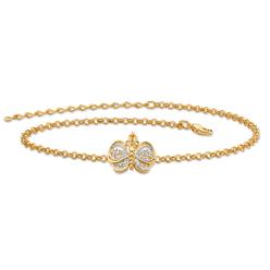 PalmBeach Jewelry 18k Gold-Plated Two-Tone Filigree Butterfly Ankle Bracelet Adjustable 9"-11"