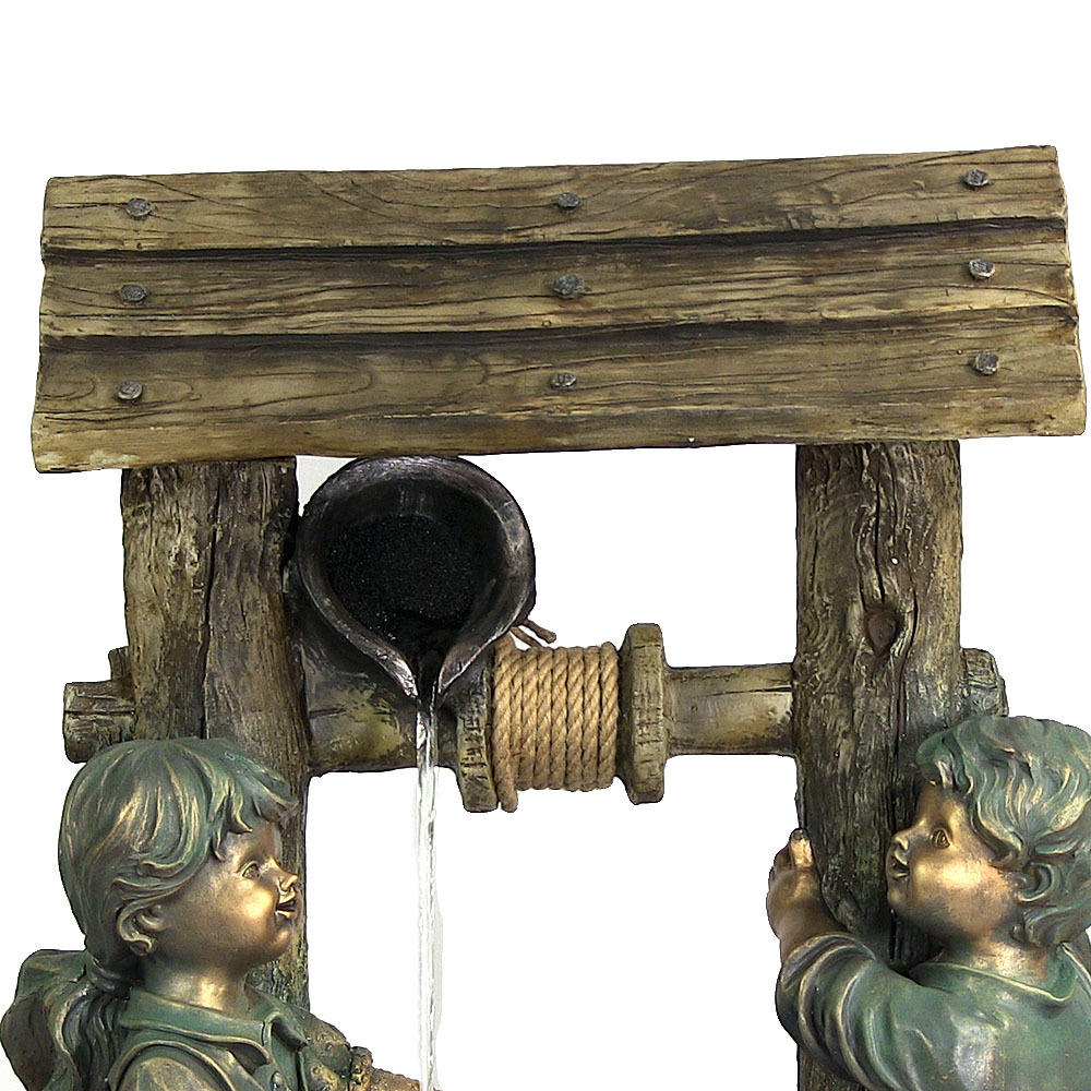 Sunnydaze Decor Children at the Well Outdoor Water Fountain with LED - 39 Inch Tall