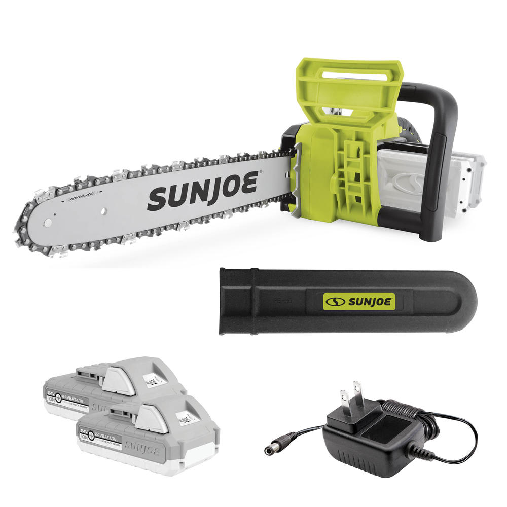 Sun Joe 24V-X2-CS16 48-Volt iON+ Cordless Chain Saw Kit | 16-Inch | W/ 2 x 2.0-Ah Batteries and Charger