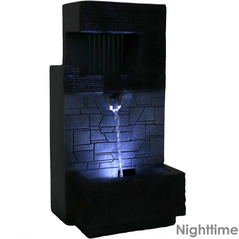 Sunnydaze Decor Modern Tiered Brick Wall Tabletop Water Fountain with LED - 13-Inch