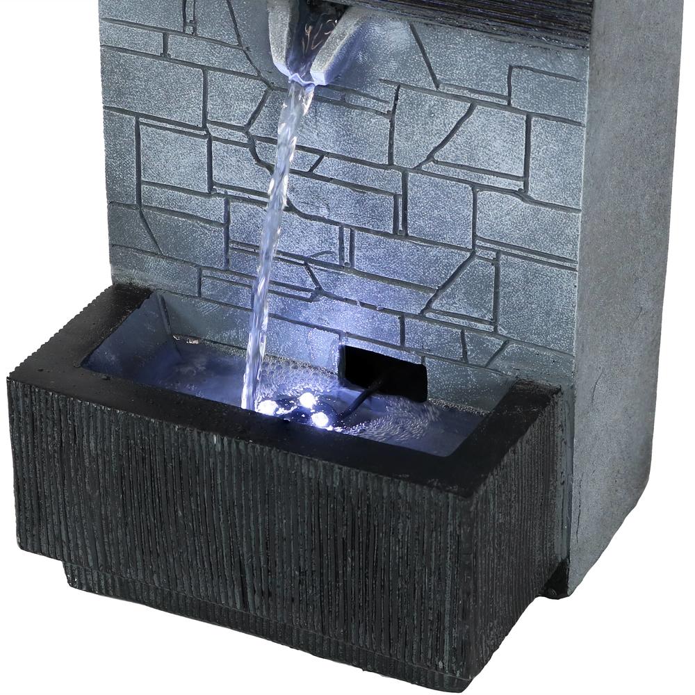 Sunnydaze Decor Modern Tiered Brick Wall Tabletop Water Fountain with LED - 13-Inch