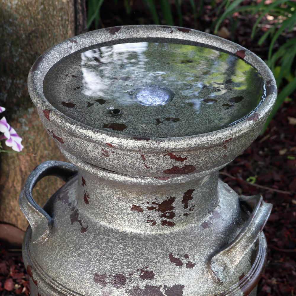 Sunnydaze Decor Vintage Milk Can Birdbath Outdoor Water Fountain with LED Light - 20-Inch