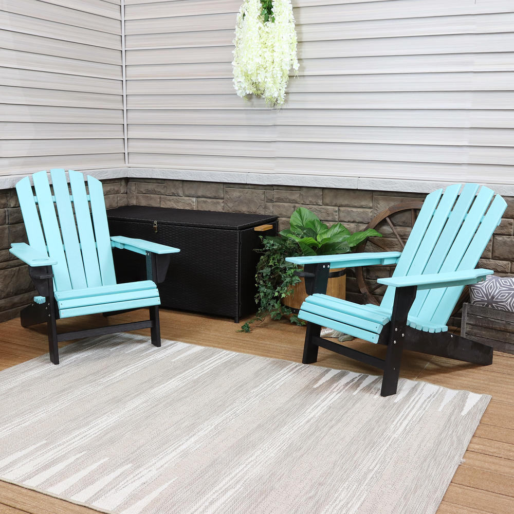 Sunnydaze Decor Set of 2 All-Weather 2-Tone Adirondack Chair with Drink Holder - Turquoise/Black