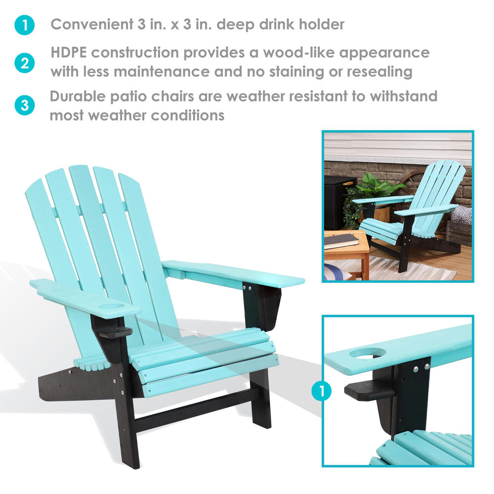 Sunnydaze Decor Set of 2 All-Weather 2-Tone Adirondack Chair with Drink Holder - Turquoise/Black