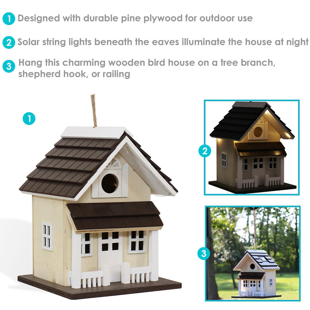 Sunnydaze Decor Cozy Home Decorative Wooden Birdhouse with Solar LED Light