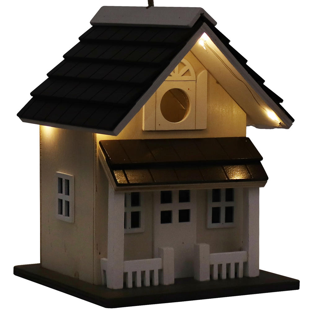 Sunnydaze Decor Cozy Home Decorative Wooden Birdhouse with Solar LED Light