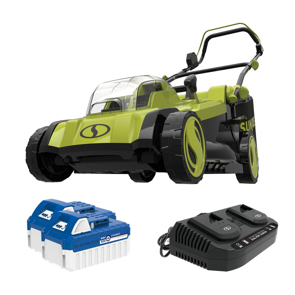 Sun Joe 24V-X2-17LM 48-Volt iON+ Cordless Lawn Mower Kit | 17-inch | 6-Position | W/ 2 x 4.0-Ah Batteries, Dual Port Charger, an