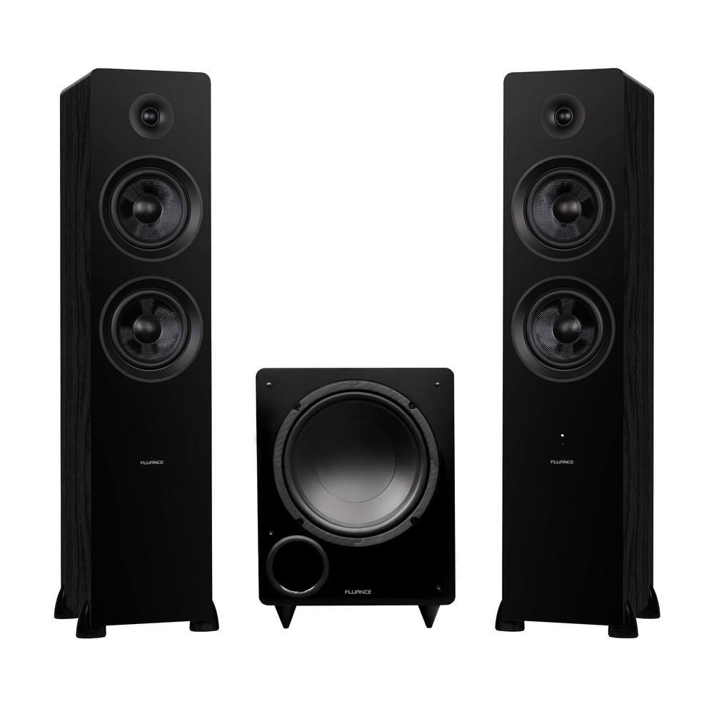 Fluance AI81DB10 Ai81 Powered Floorstanding Speakers & DB10 10" Powered Subwoofer & 15' RCA Subwoofer Cable - Black