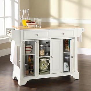 Crosley Lafayette Natural Wood Top Kitchen Island White