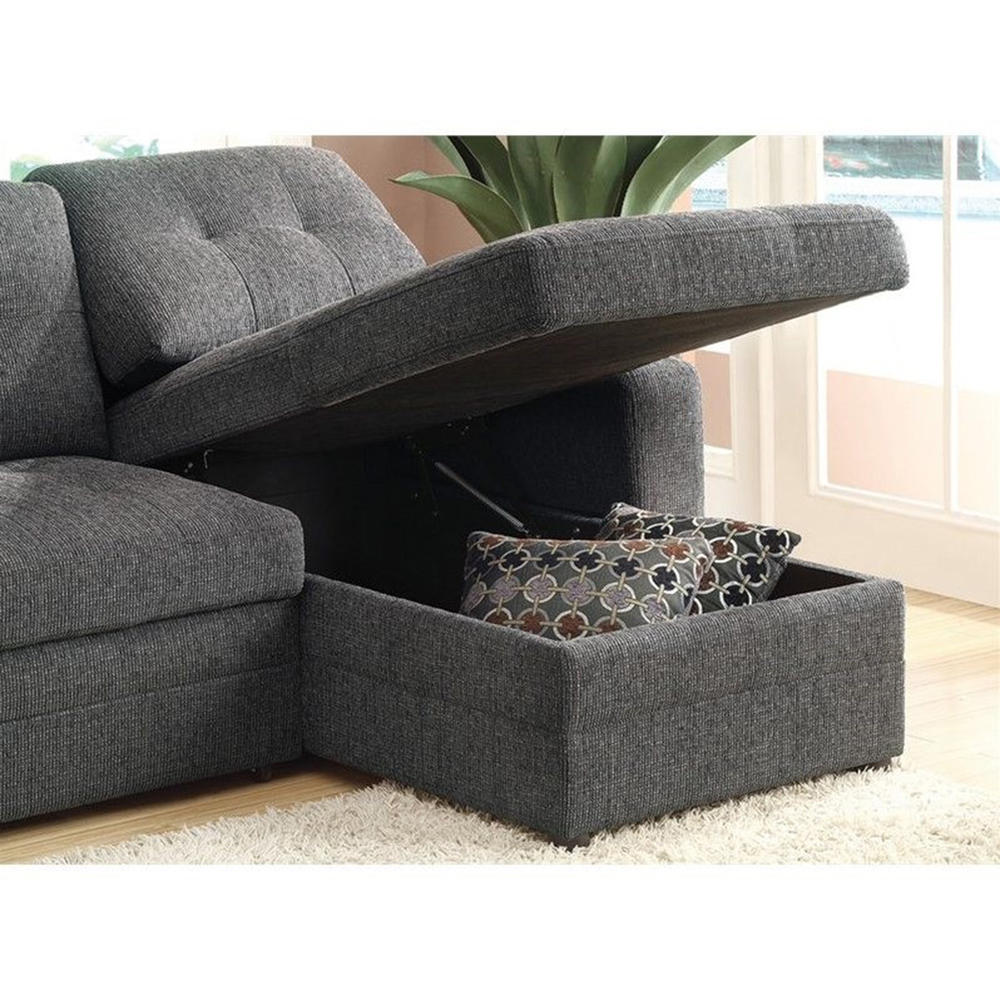 Coaster Gus Chaise Sectional Storage Sofa with Pull Out Sleeper Charcoal