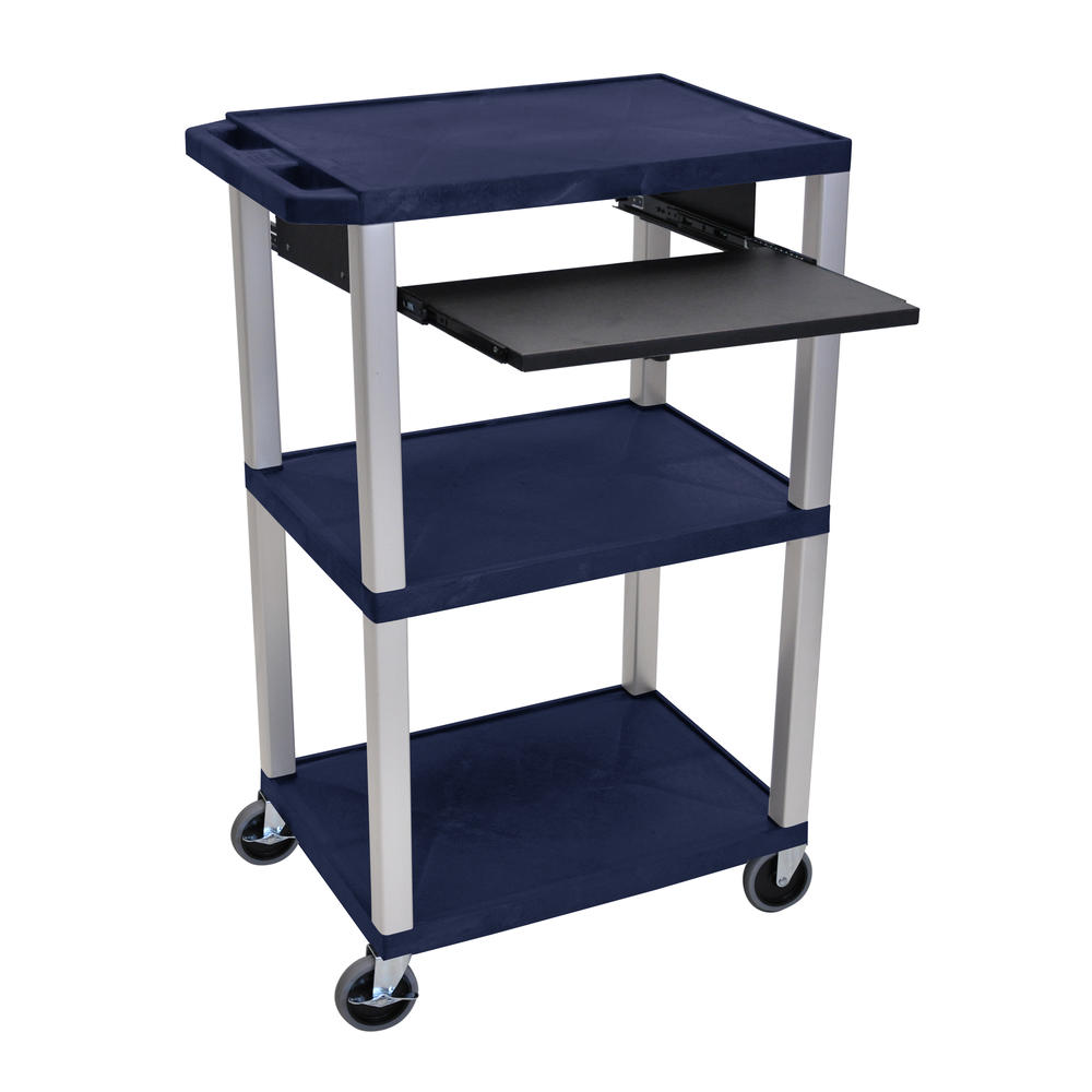 Luxor 626-WTPS42ZE-N H. Wilson Presentation Cart with Open Shelves and Pull Out Tray Topaz and Nickel
