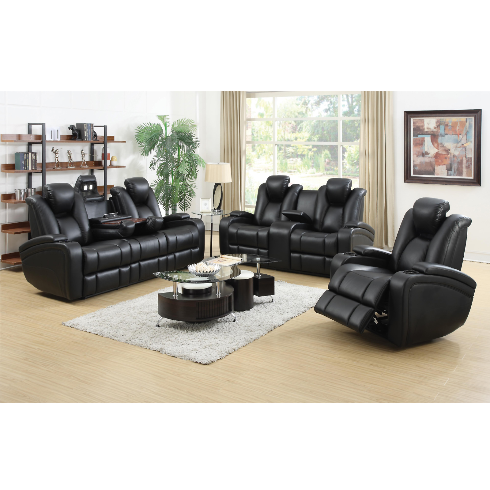 Coaster Delange 3pc. Faux Leatherette Power Reclining Sofa Set - Black