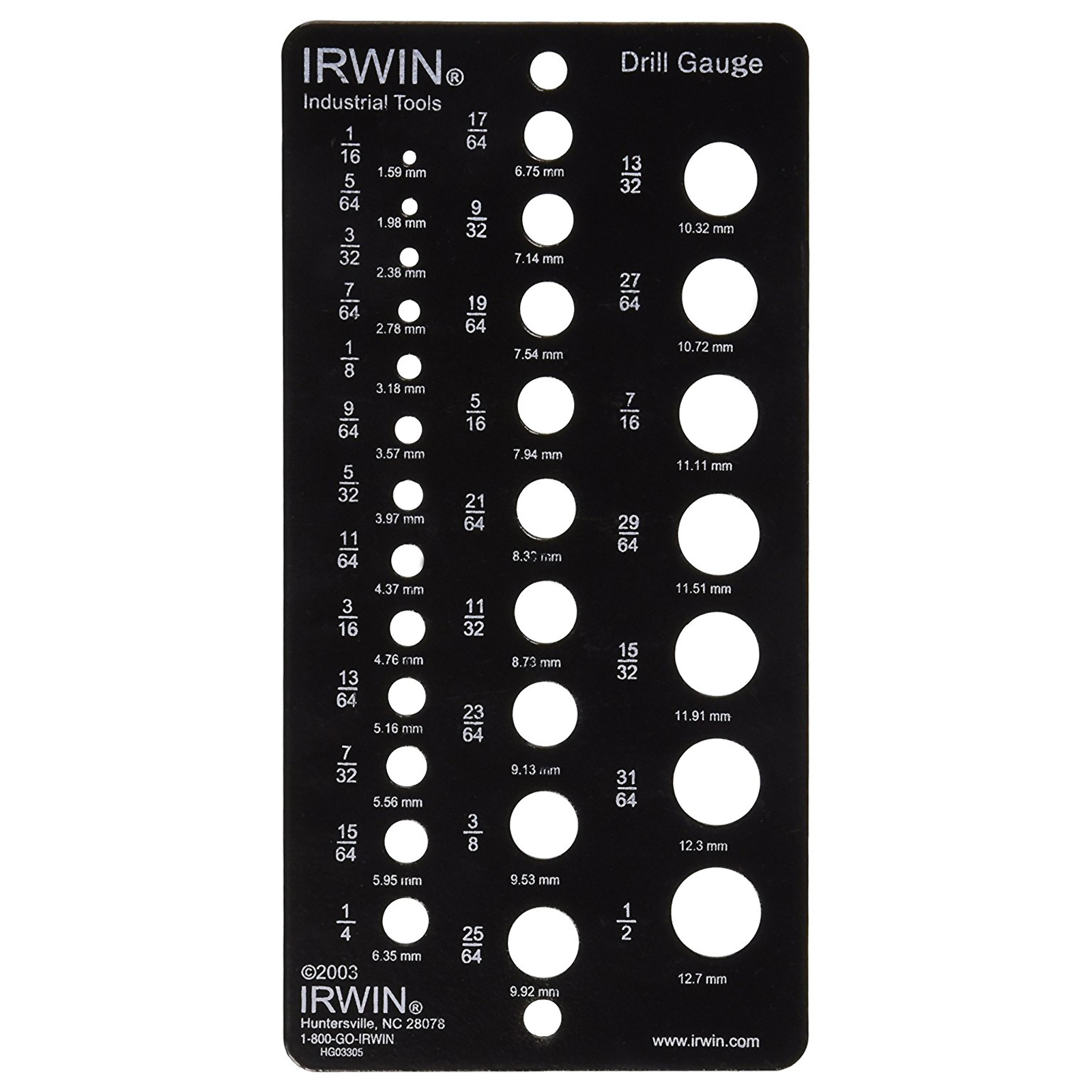 Irwin 12092 6.5in. Steel Fractional Drill Gauge with 1/64in. Increments