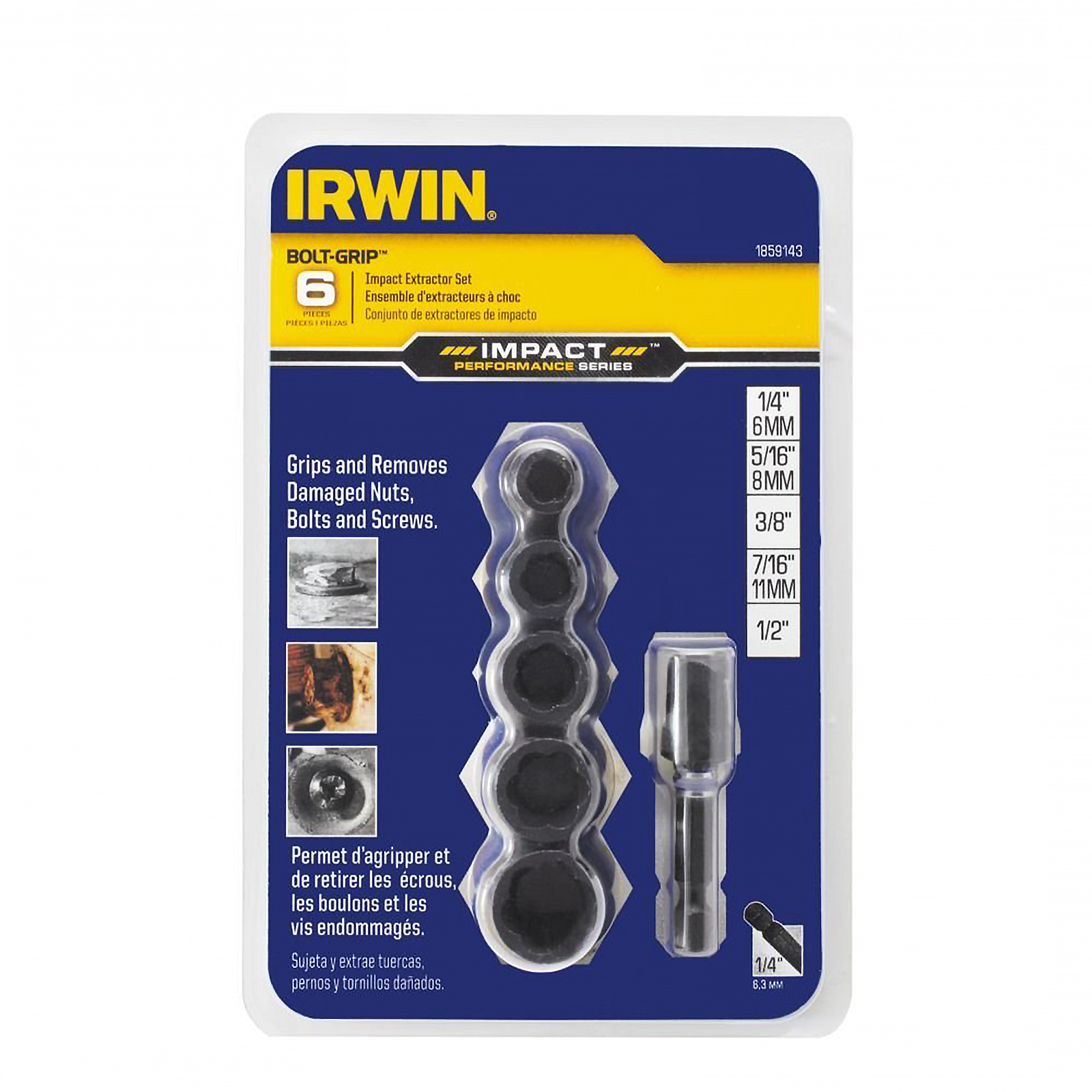 Irwin 1859143 6pc. Bolt-Grip High Carbon Steel Bolt Extractor Set with Reverse Flutes