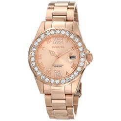 Invicta Womens 15253 Pro Diver Rose Gold Dial Crystal Accented 18k Ion-Plated Stainless Steel Watch