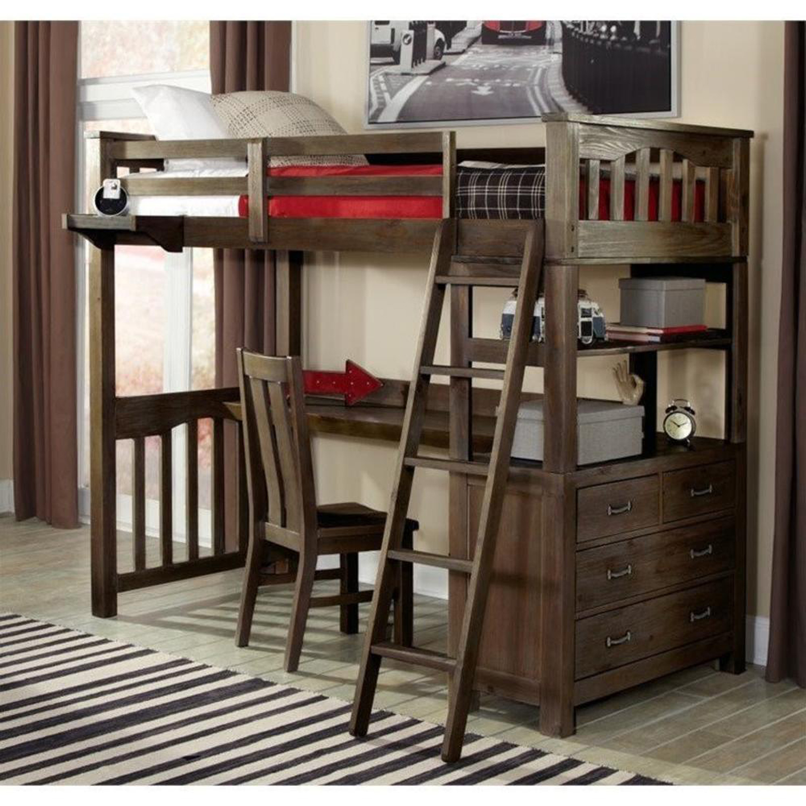 NE Kids 70in. x 82.5in. x 43.5in. Twin Loft Bed with Desk - Espresso