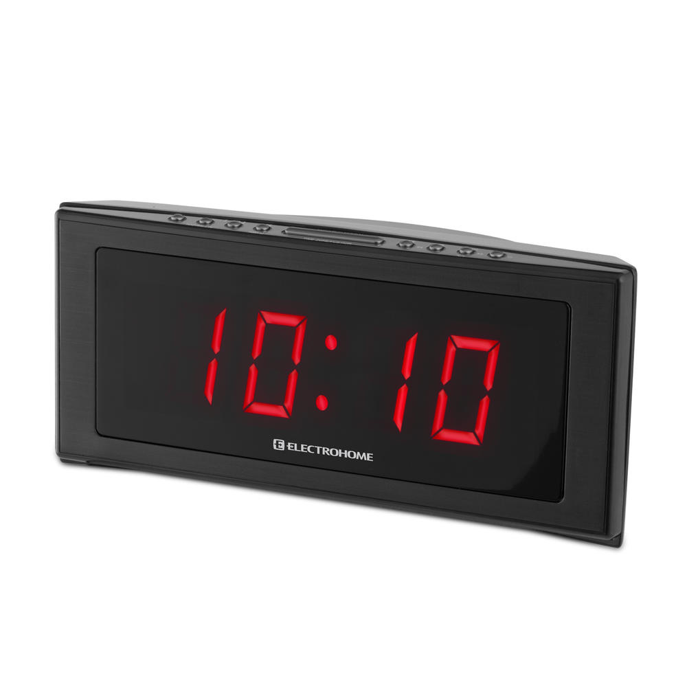 Electrohome EAAC302  1.8” Jumbo LED Alarm Clock Radio with Battery Backup, Auto Time Set, Digital AM/FM Tuner & Dual Alarm