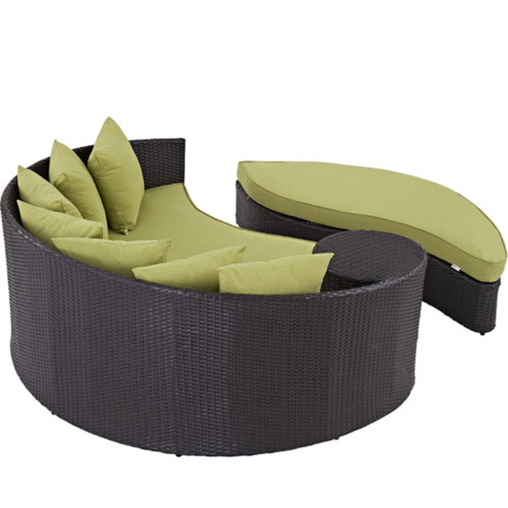 Modway Convene Outdoor Rattan Wicker Patio Daybed with Cushions - Espresso and Peridot