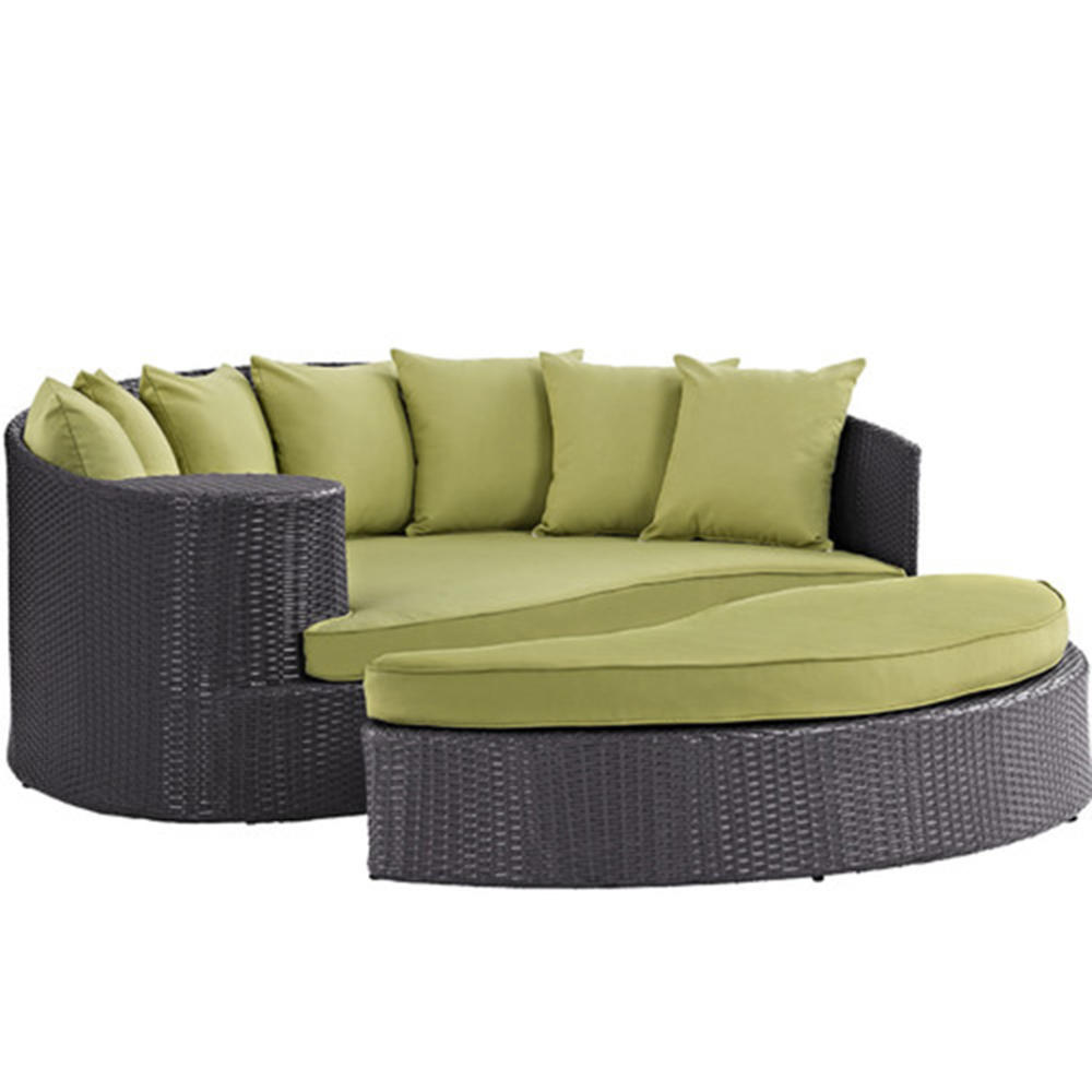 Modway Convene Outdoor Rattan Wicker Patio Daybed with Cushions - Espresso and Peridot