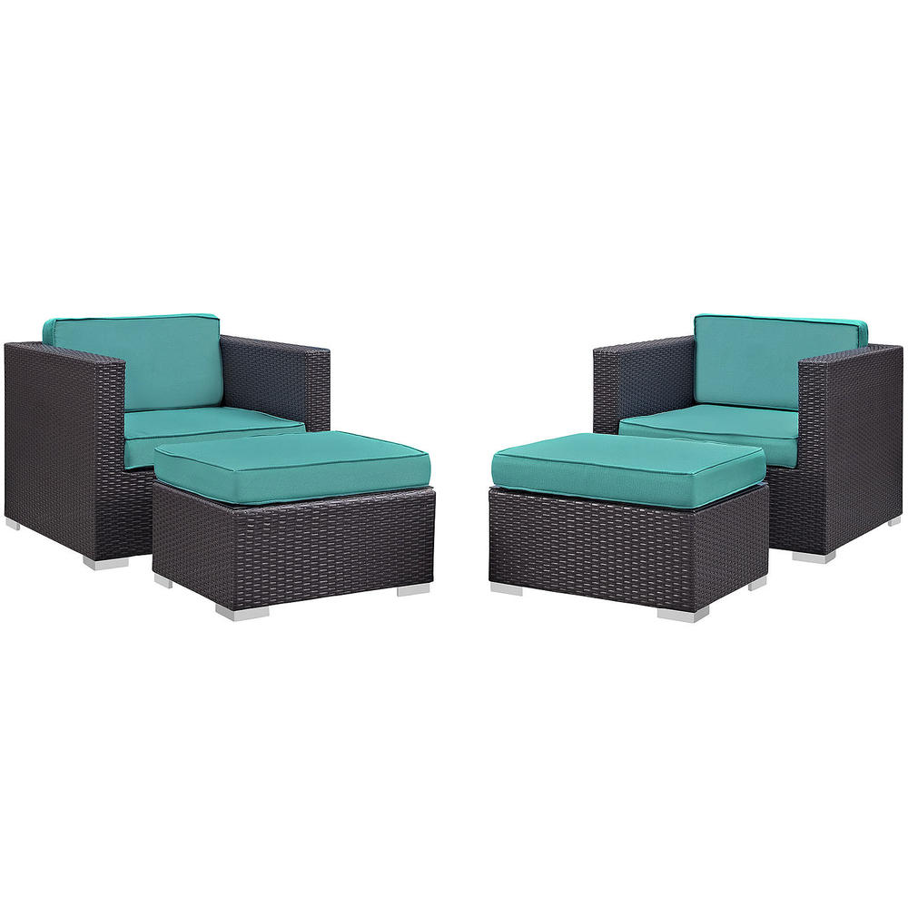 America Luxury Modern Contemporary 4pc. Synthetic Rattan Patio Sectional Set - Blue Cushions
