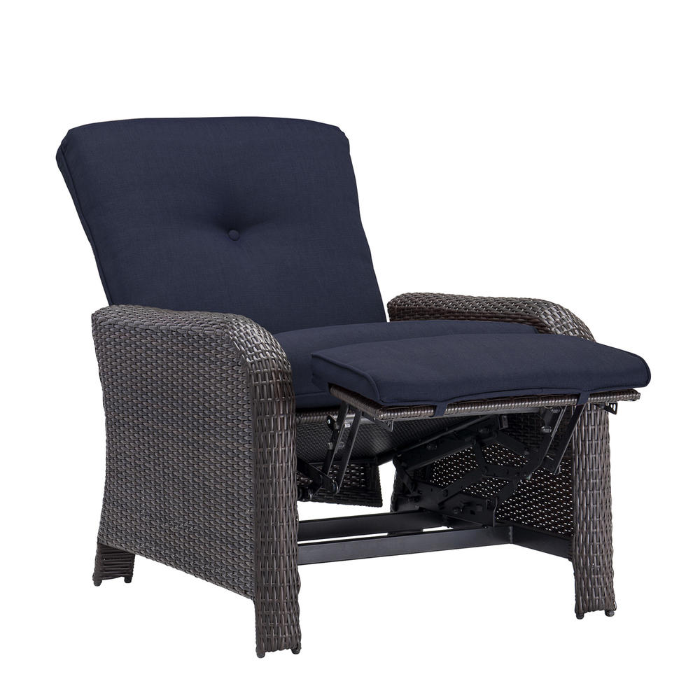 Cambridge Corolla Outdoor Resin Wicker Luxury Recliner Chair with Cushion - Navy