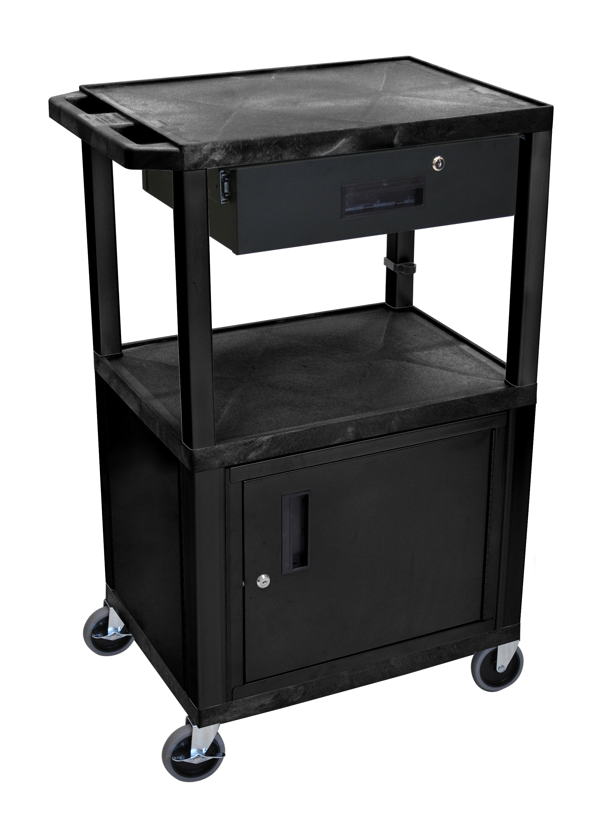 Offex  Multipurpose Utility Cart With Cabinet and Drawer - Black