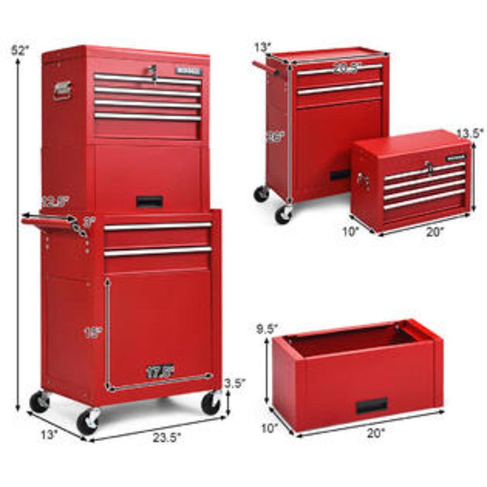 Costway 6 drawer rolling tool chest storage cabinet toolbox combo