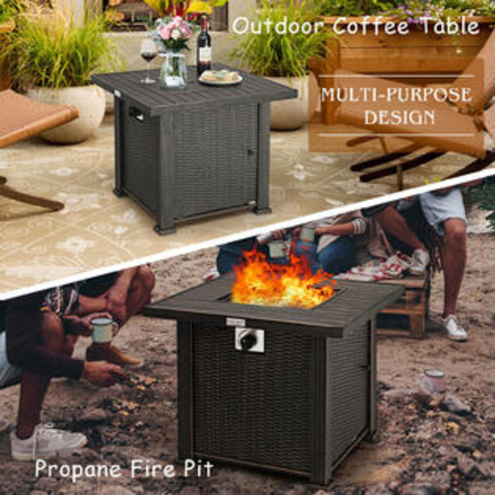 Costway 30" Gas Fire Pit Table 50,000 BTU Square Propane Fire Pit Table W/ Cover