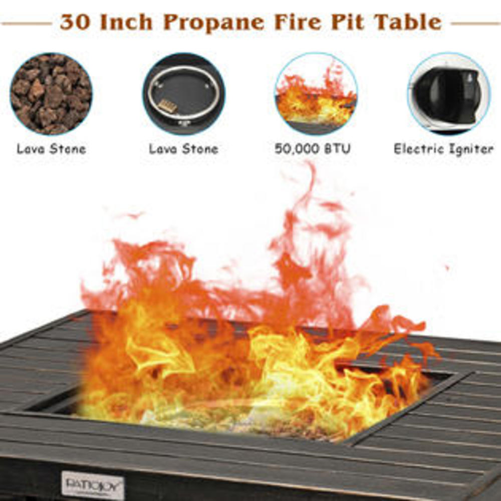 Costway 30" Gas Fire Pit Table 50,000 BTU Square Propane Fire Pit Table W/ Cover