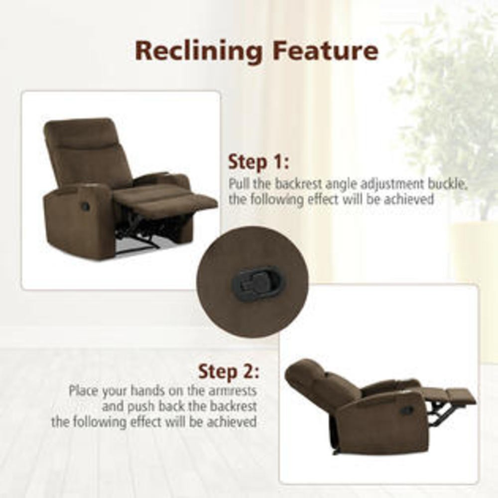 Giantex Recliner Chair Single Sofa Lounger with Arm Storage & Cup Holder Coffee