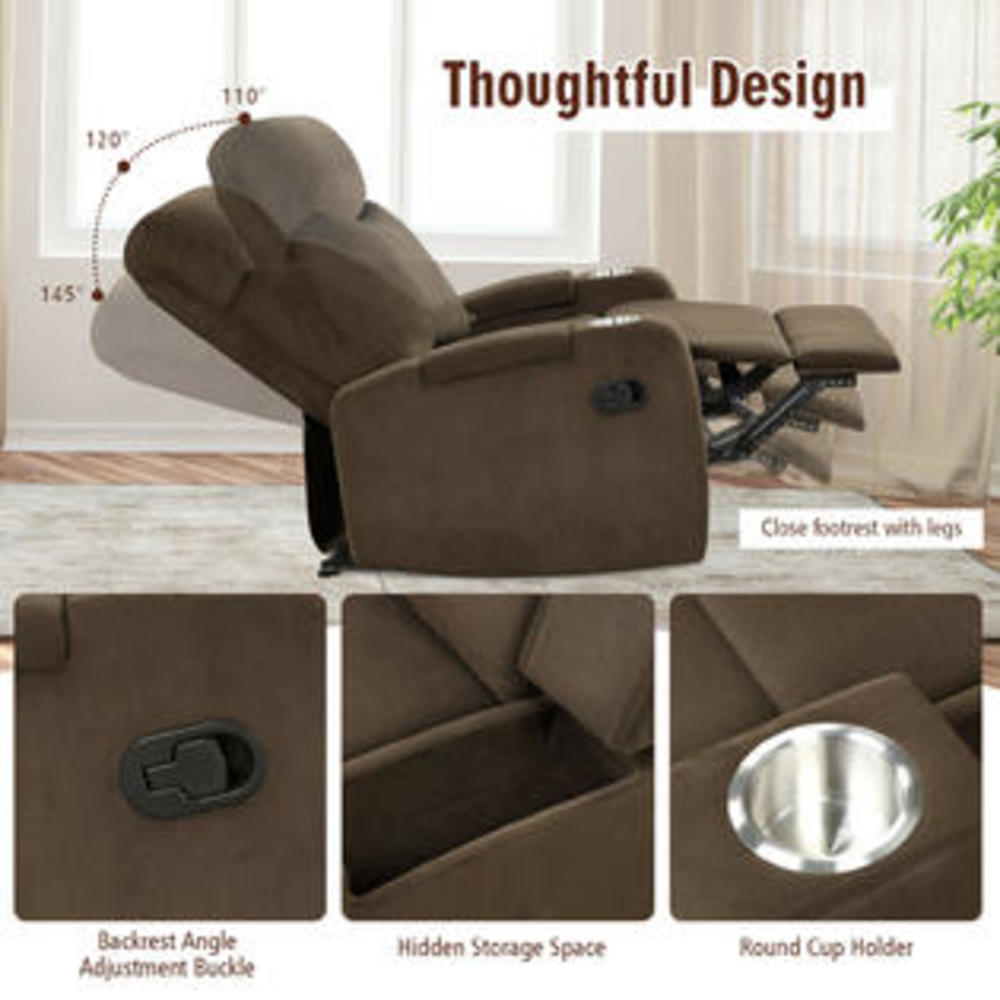 Giantex Recliner Chair Single Sofa Lounger with Arm Storage & Cup Holder Coffee