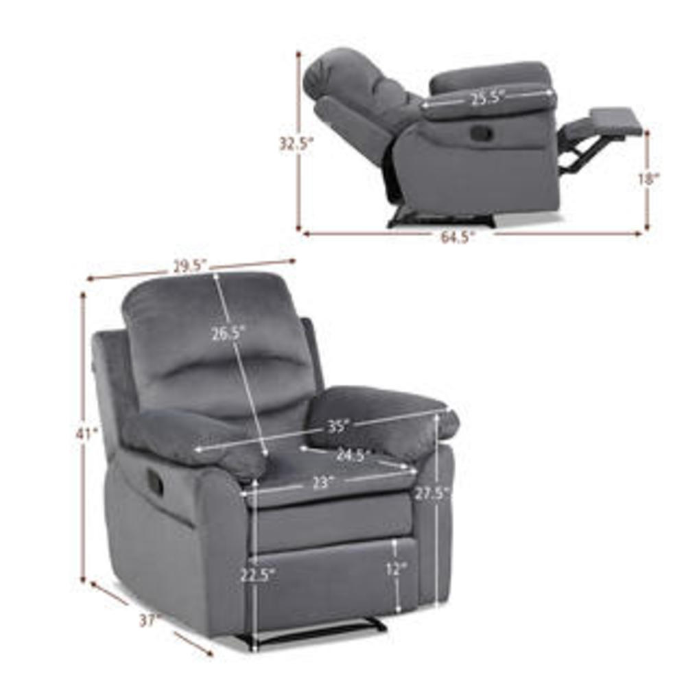 Giantex Single Sofa Recliner Chair w/ Footrest - Gray