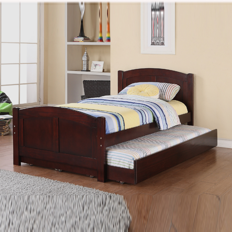 Poundex New Stylish Subtle Curve, Pine Twin Bed With Trundle