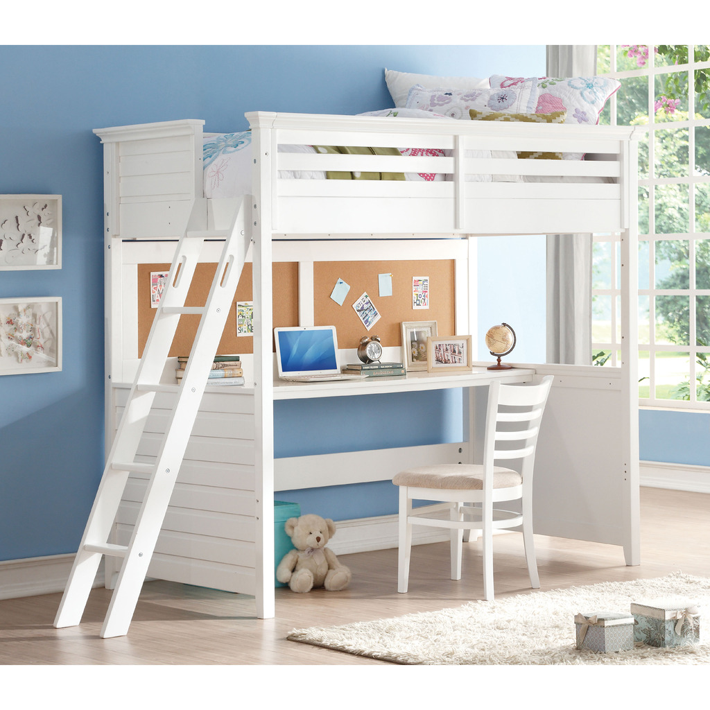 Acme United Lacey White Twin Loft Bed With Desk